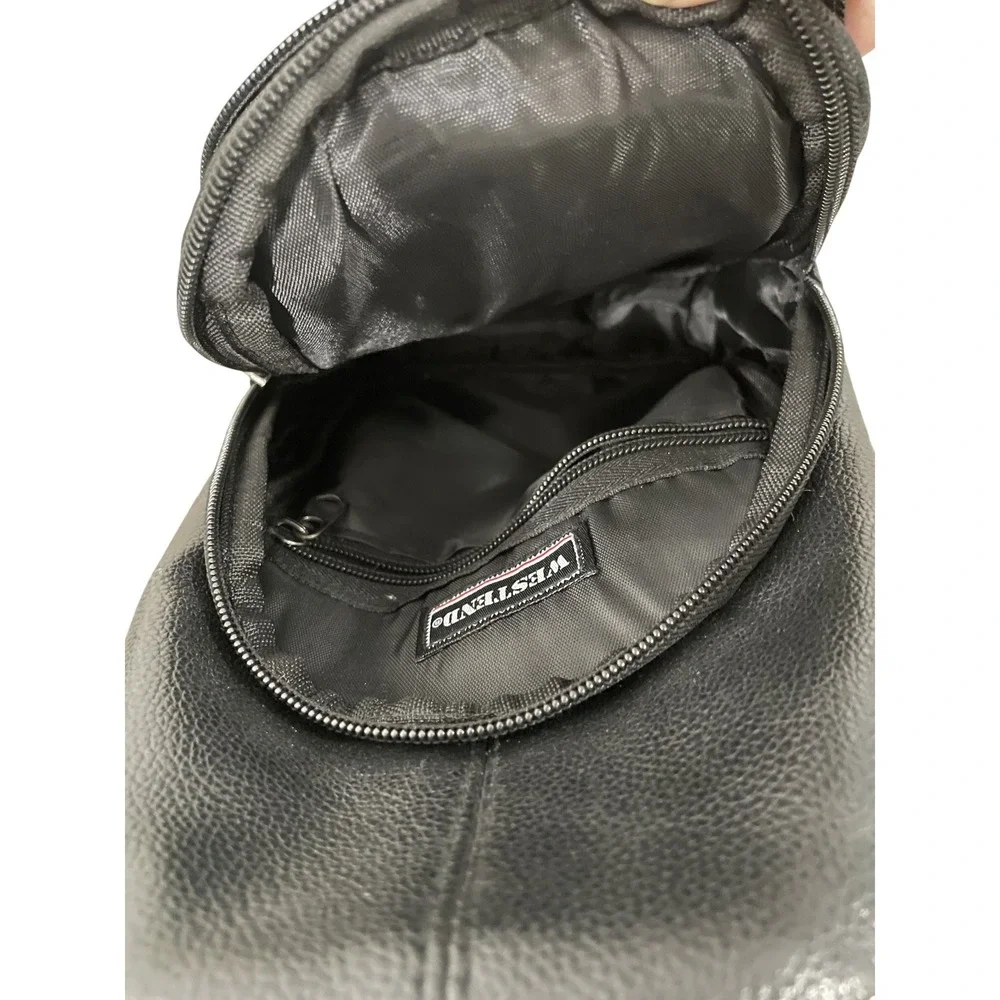 Westend Mens Black Faux Leather Sling Bag Crossbody Backpack Travel Chest Pack